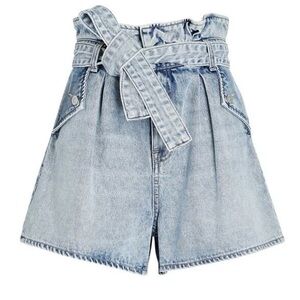 VERONICA BEARD Nori Paperbag Denim Shorts Extra High Rise Pebble Stone Sz 30